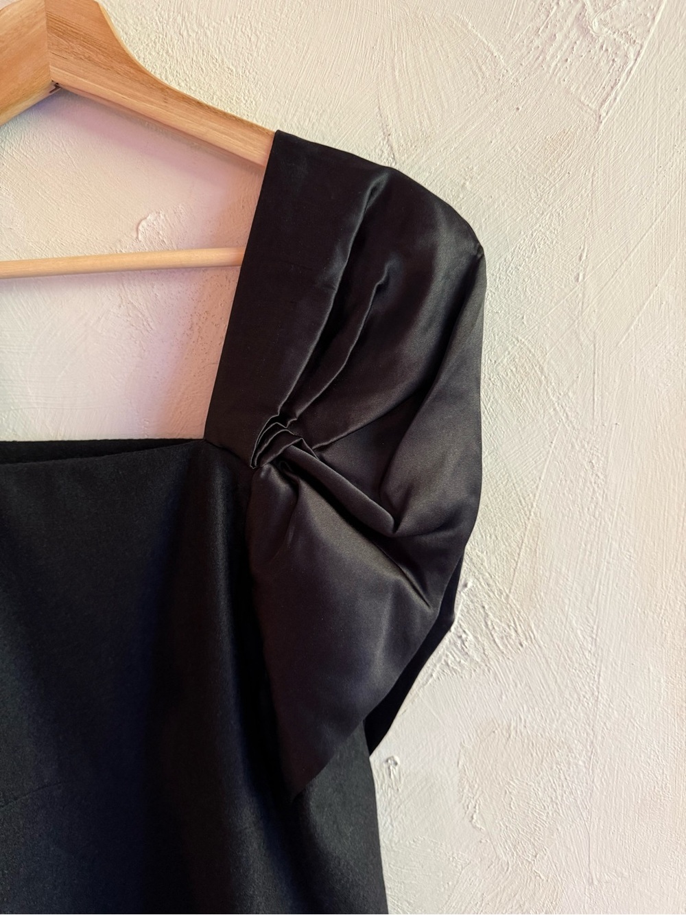 Vanessa Bruno Black Wool Silk Mini Dress Satin Puff Sleeve Square Neck S/M - Picture 13 of 15